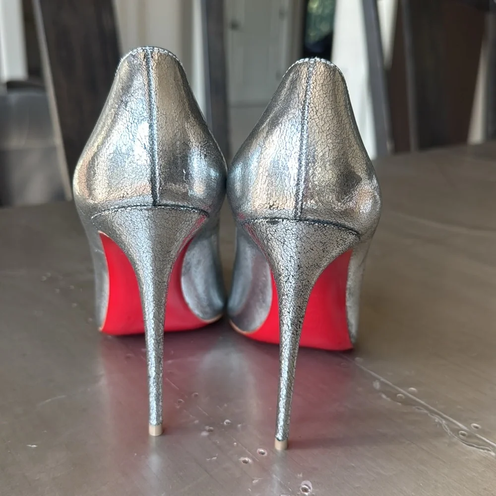 Christian Louboutin Kate 100mm antique silver finish pump stiletto sz 40